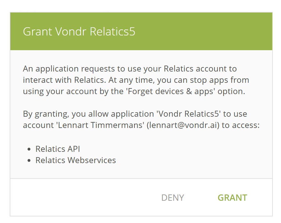 Vondr autorisatie scherm